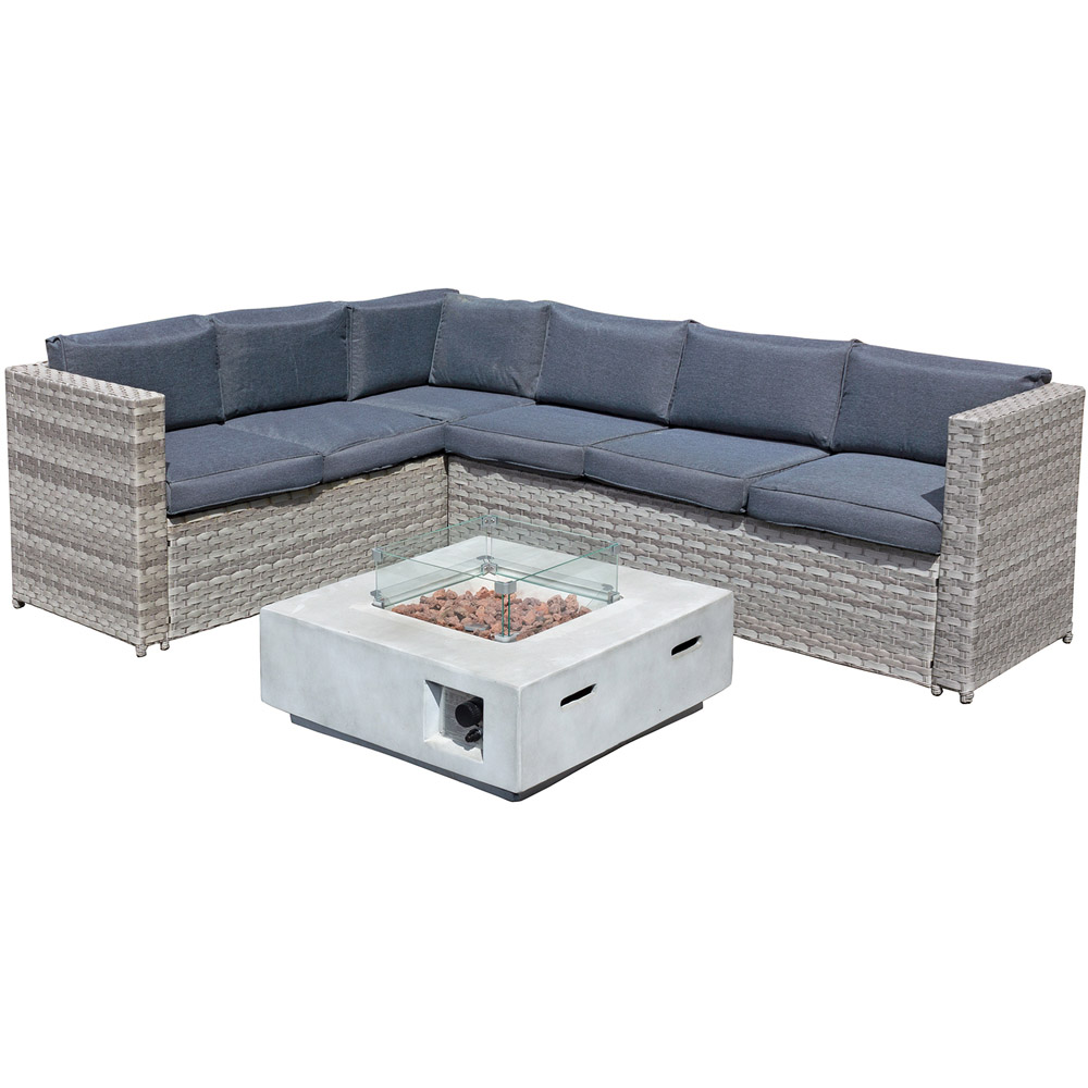 Oseasons Acorn 6 Seater Dove Grey Rattan Corner GRC Firepit Sofa Set Image 2