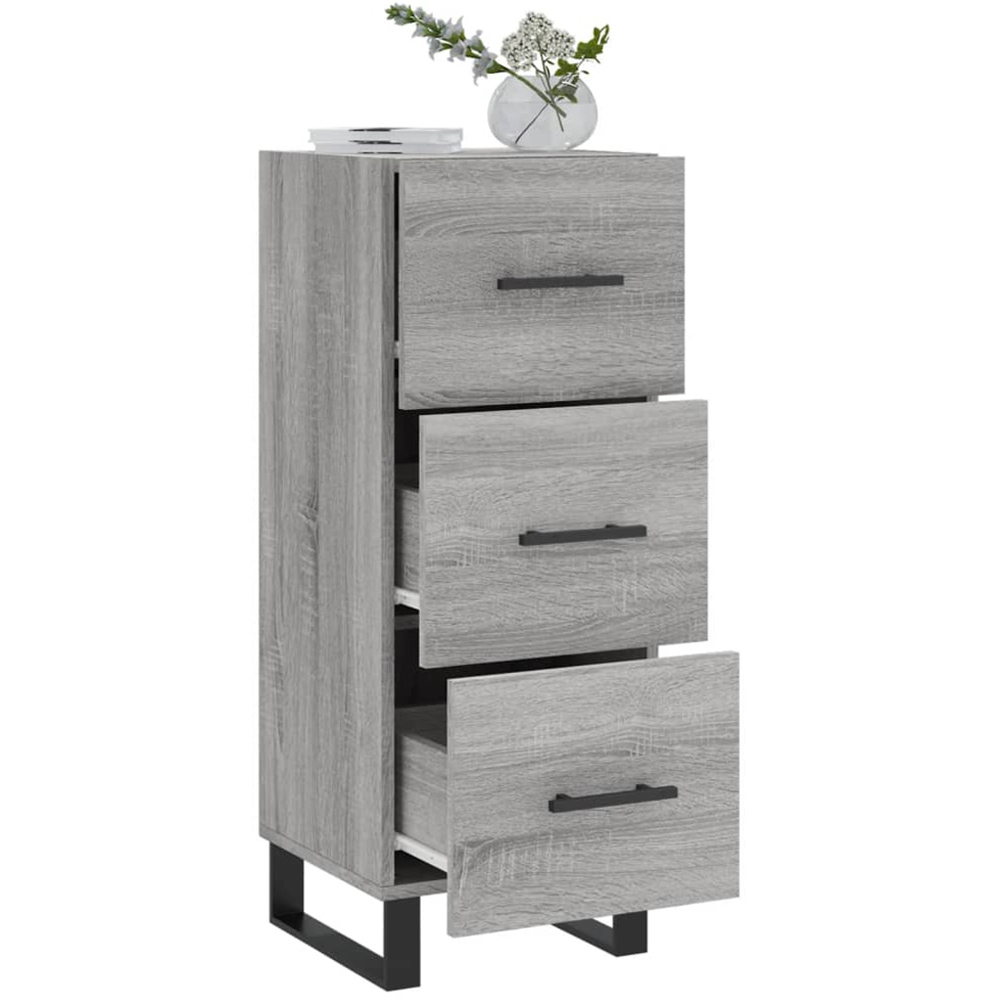 vidaXL 3 Drawer Grey Sonoma Wooden Sideboard Image 4