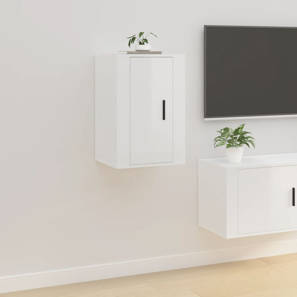 vidaXL Single Door High Gloss White Wall Mounted TV Cabinet Set of 2 Image 8