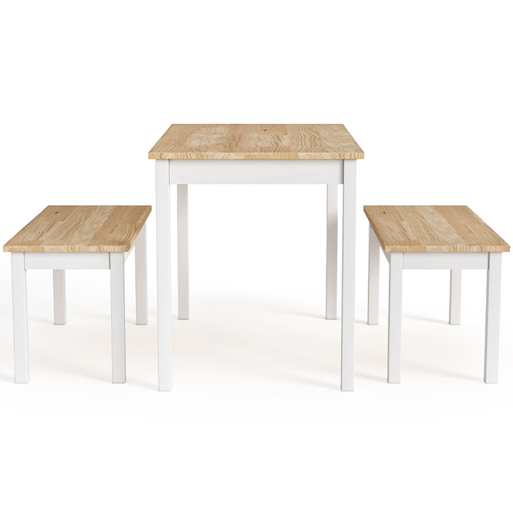 Living and Home 4 Seater White Wooden Dining Table and Bench Set Image 2