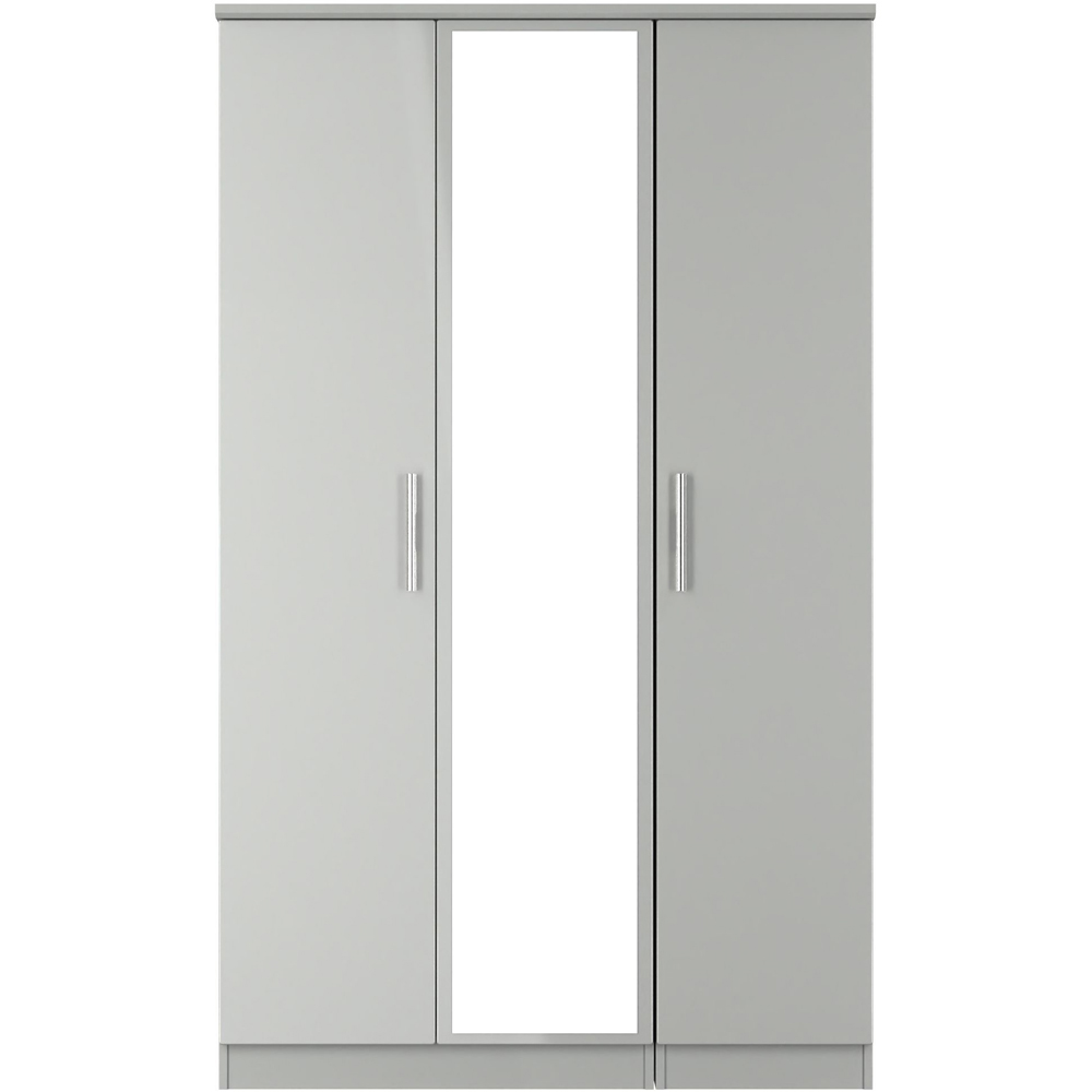 Crowndale Knightsbridge 3 Door Grey Gloss and Dusk Grey Mirror Wardrobe Ready Assembled Image 2