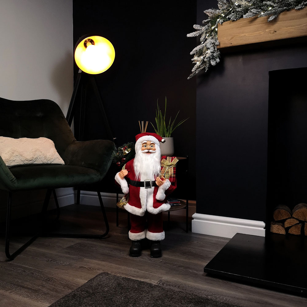 Samuel Alexander Red Standing Santa Claus with Present and Green Sack Decoration 60cm Image 3