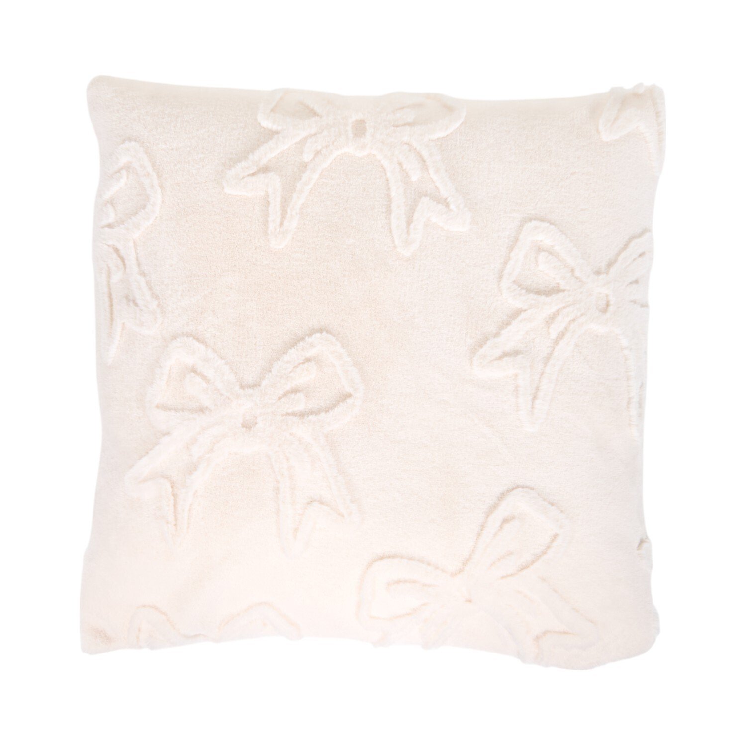 Bow Faux Fur Cushion Ivory Image 1