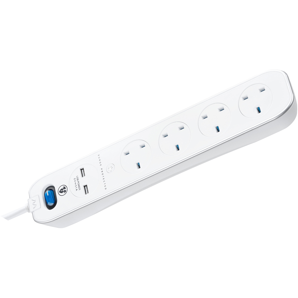 Masterplug Gloss White 4 Socket Switched Inline Surge Extension Lead with USB 2m Image 4