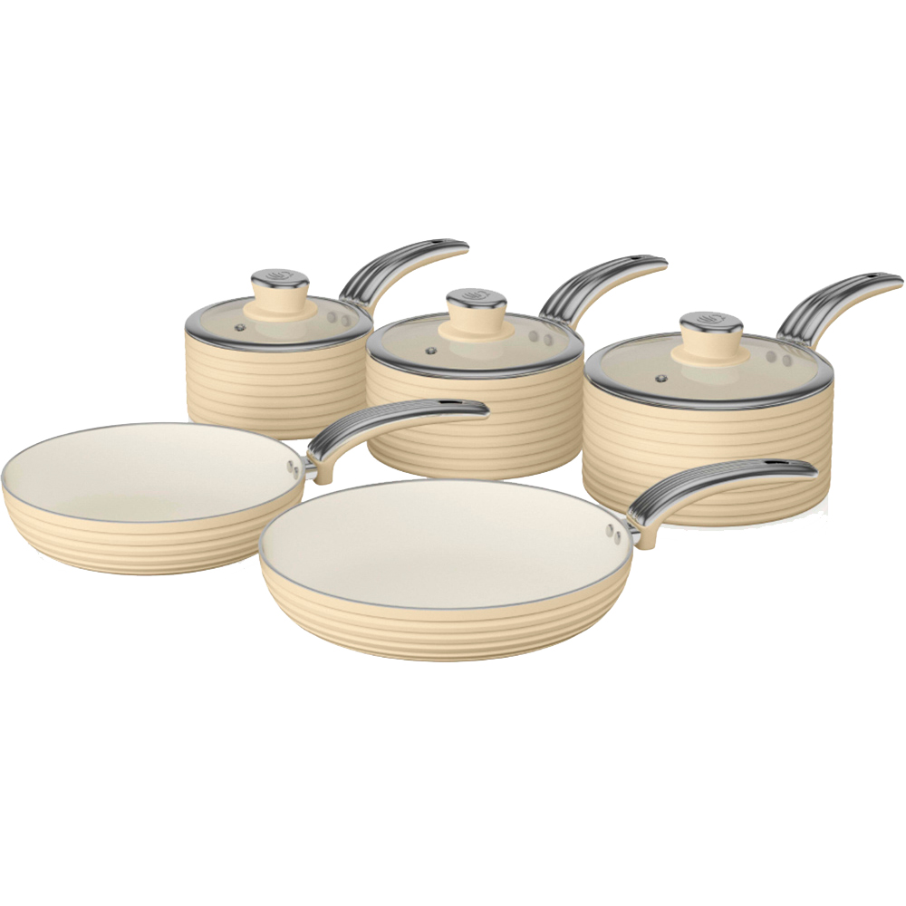 Swan Retro 5 Piece Cream Aluminium Pan Set Image 1