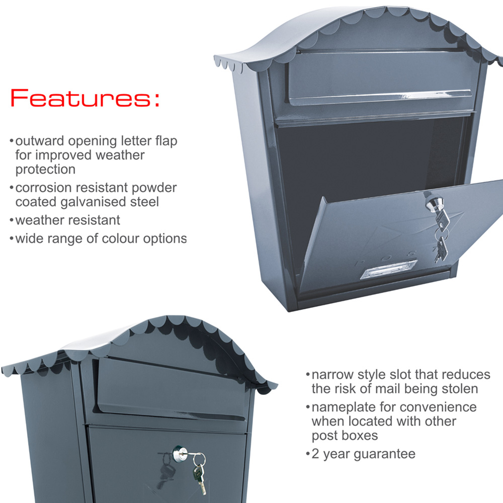 Burg-Wachter Classic Anthracite Wall Mounted Galvanised Steel Post Box Image 2