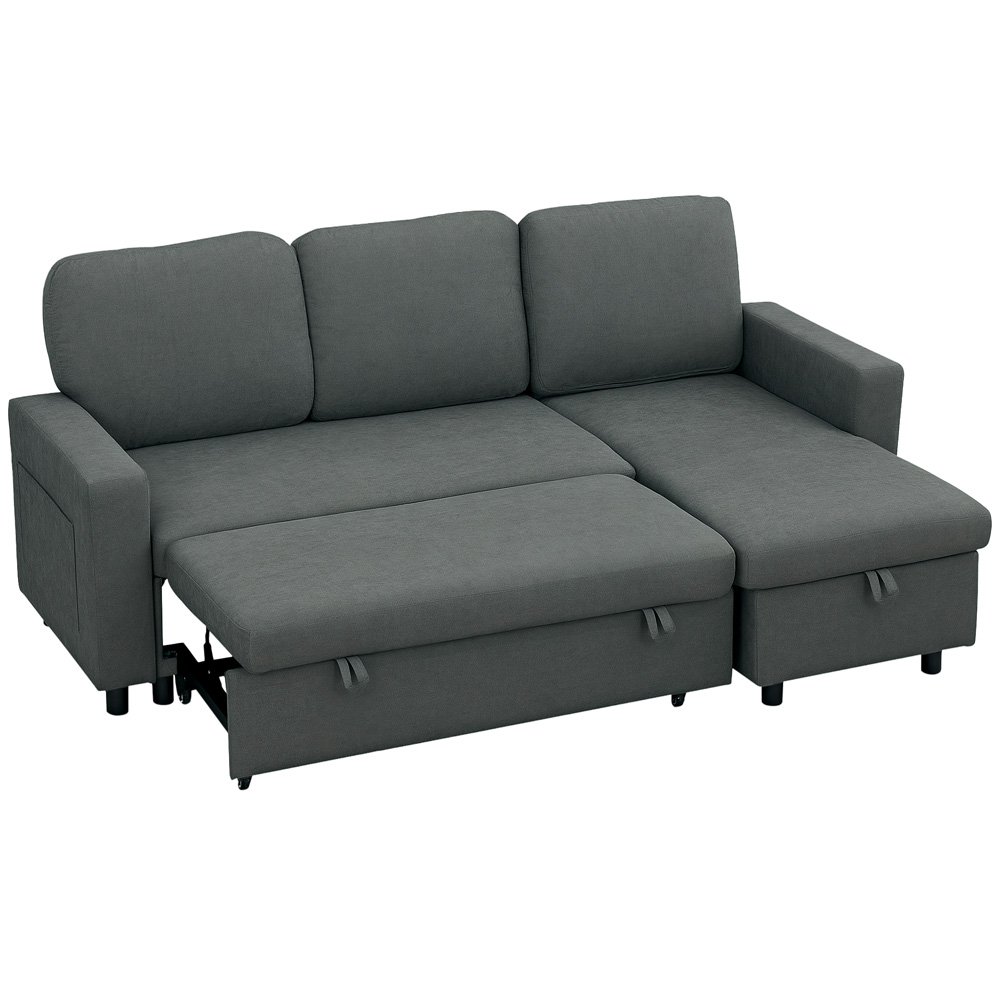 HOMCOM 3 Seater Dark Grey L Shape Pull Out Corner Sofa Bed Image 2