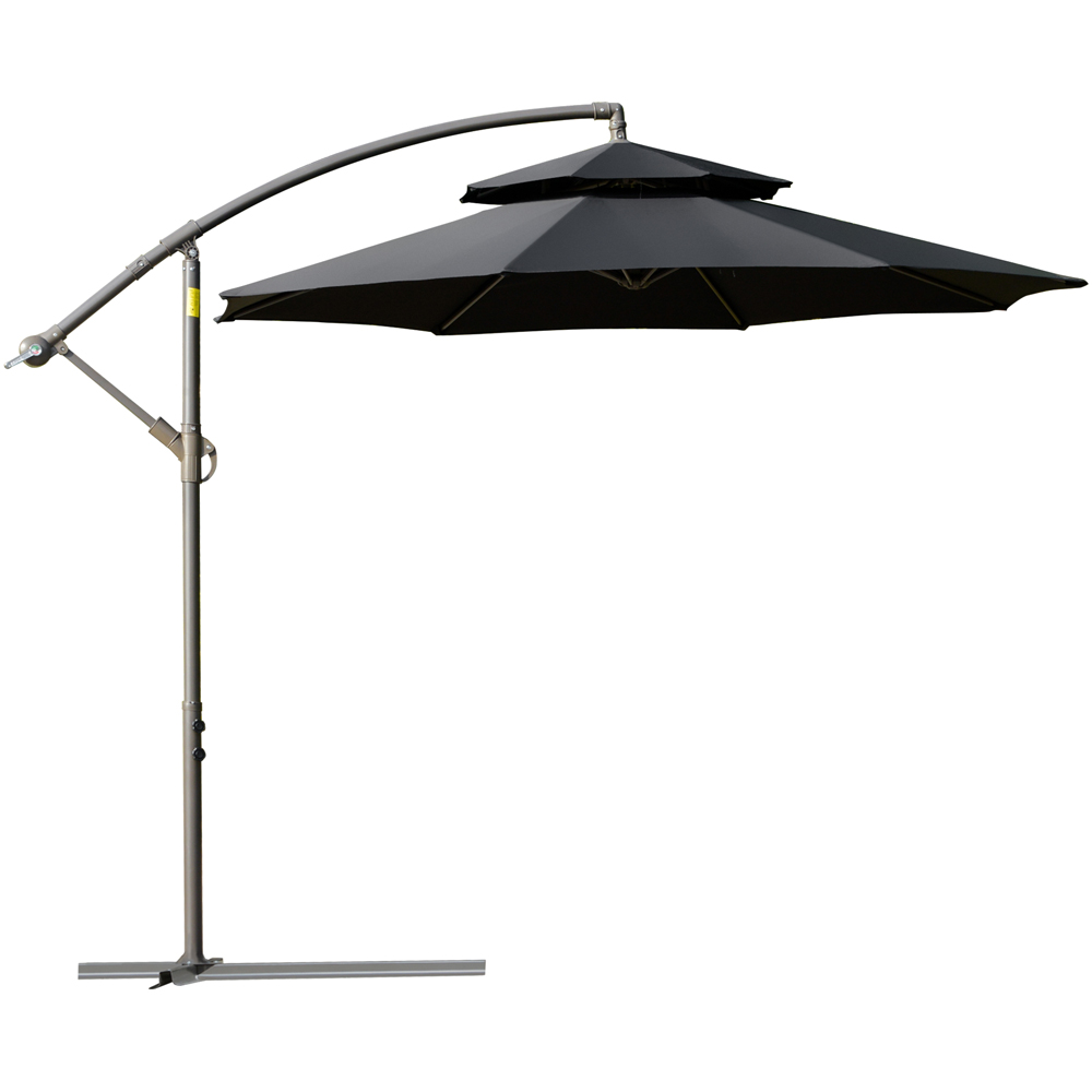 Outsunny Black Double Tier Cantilever Banana Parasol with Cross Base 2.7m Image 1