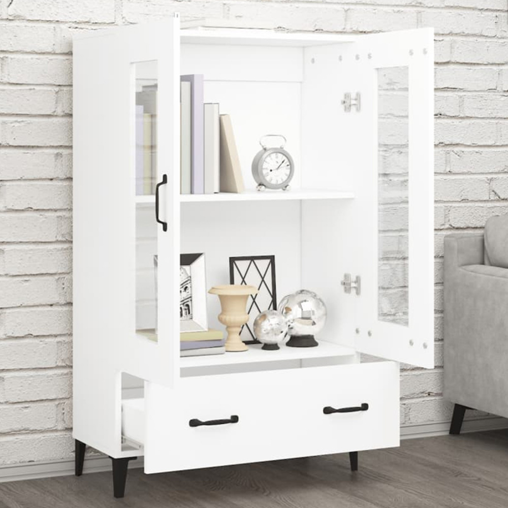 vidaXL 2 Glass Door Single Drawer White Highboard Image 1