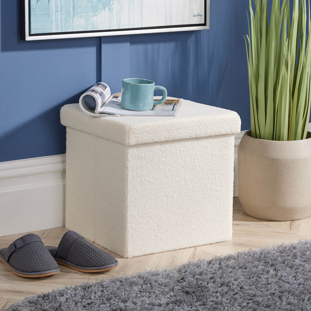Home Source Cream Teddy Fur Folding Ottoman Image 5