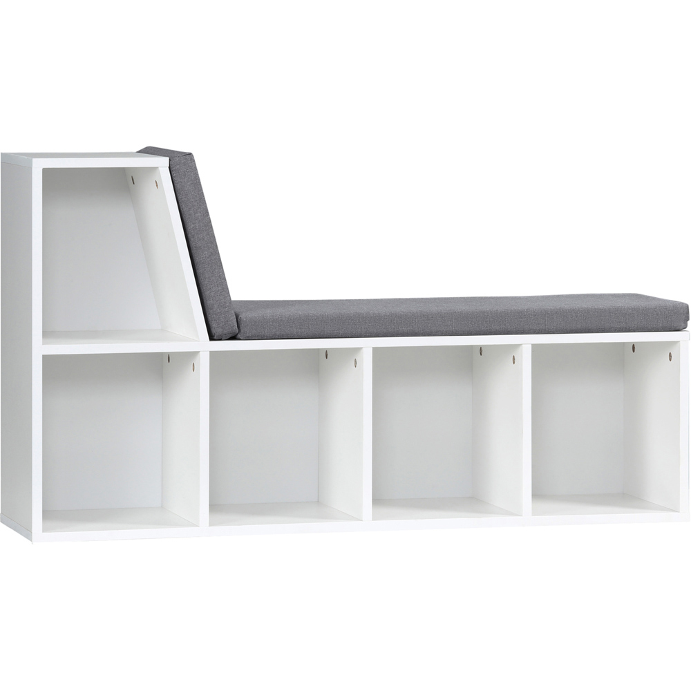 Portland 5 Shelf White Bookcase with Cushioned Reading Seat Image 2