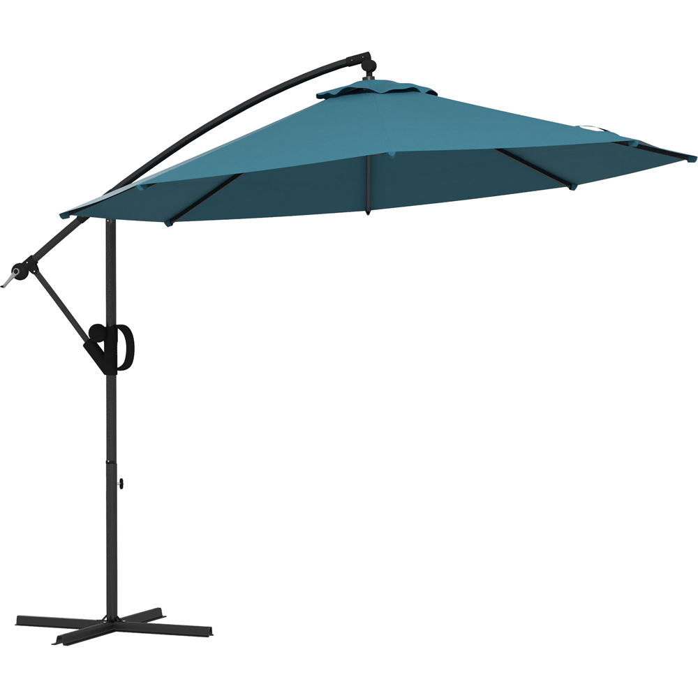 Outsunny Blue Crank and Tilt Cantilever Banana Parasol with Cross Base 3m Image 1