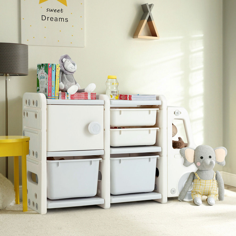 Costway Beige Kids Storage Units with Plastic Bins Image 5
