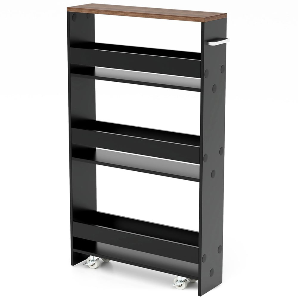 Costway 4 Shelf Brown Slim Storage Cart with Wheels Image 1