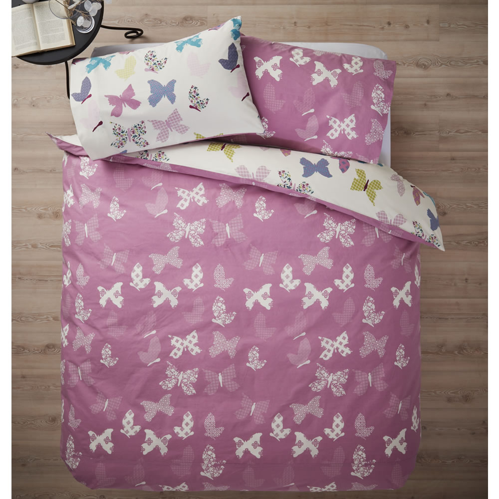 Wilko Pink Textured Butterfly Double Duvet Set Image 4