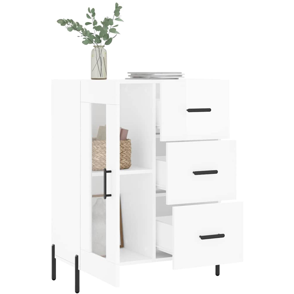 vidaXL Single Door 3 Drawer High Gloss White Sideboard Image 4