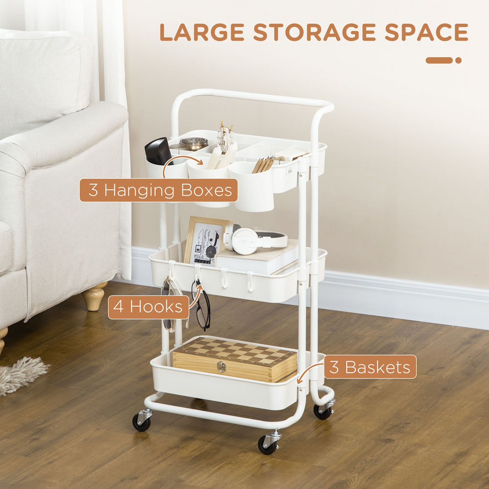 HOMCOM 3-TierWhite Utility Cart Image 8