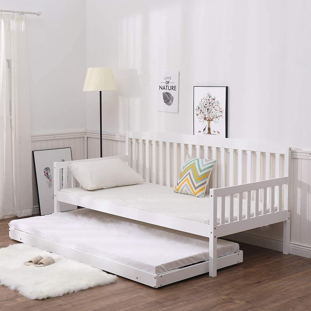 Portland Single White Shaker Wooden Day Bed with Trundle and 2 Mattress Image 3