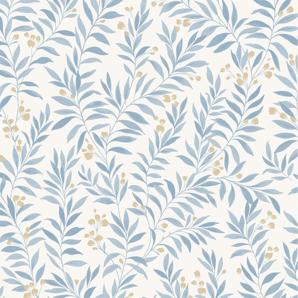 Grandeco Sage Trail Foliage and Flowers China Blue Textured Wallpaper Image 1