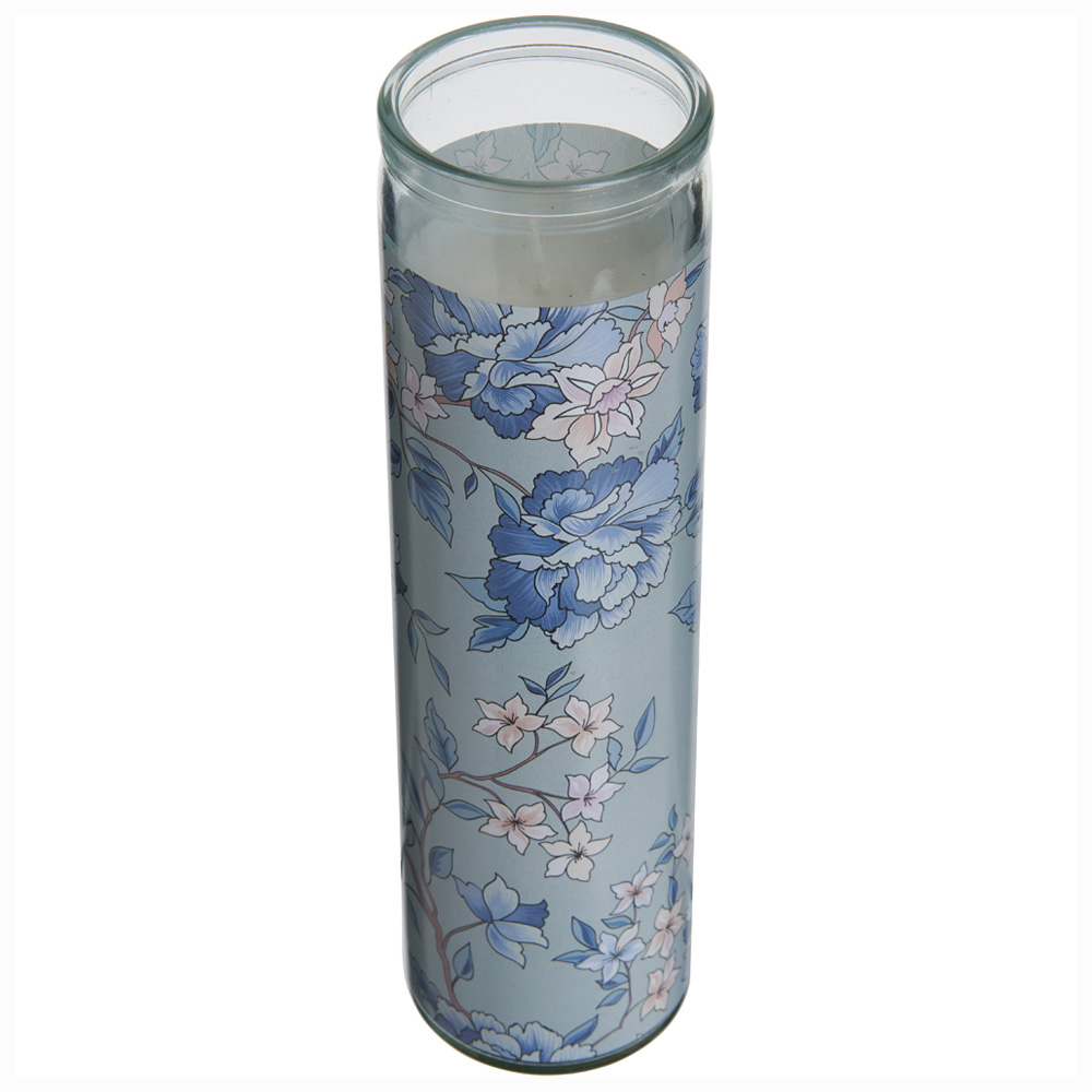 Wilko Fond Memories Tall Floral Printed Glass Candle Image 1