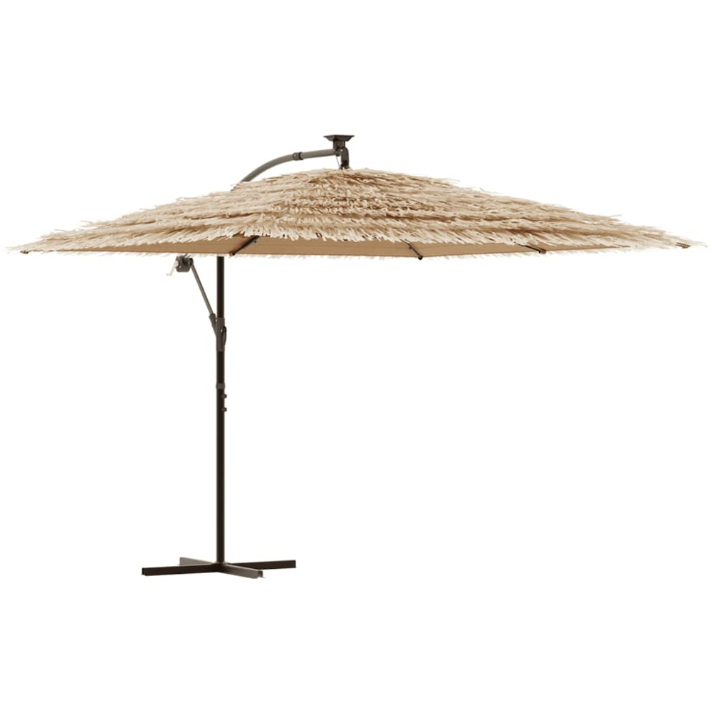 vidaXL Brown LED Light Straw Top Cantilever Parasol with Steel Pole 2.9m Image 1