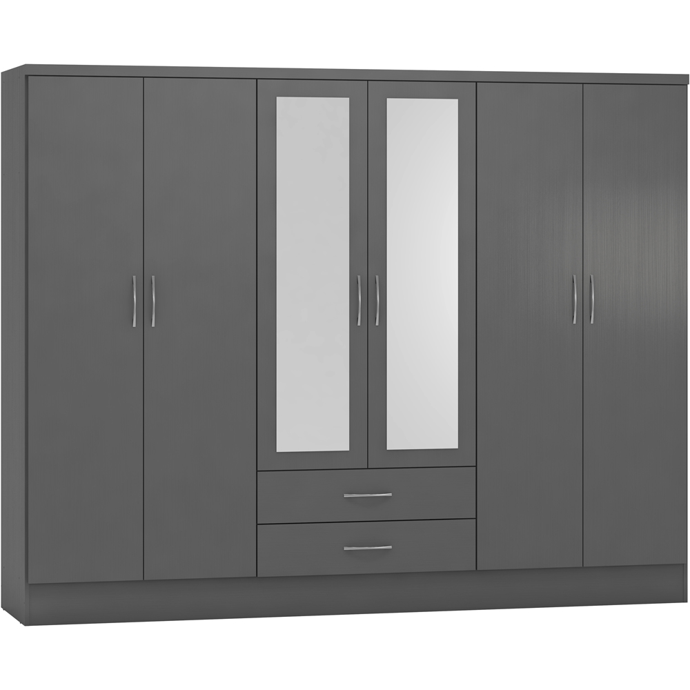Seconique Nevada 6 Door 2 Drawer 3D Effect Grey Wardrobe Image 5