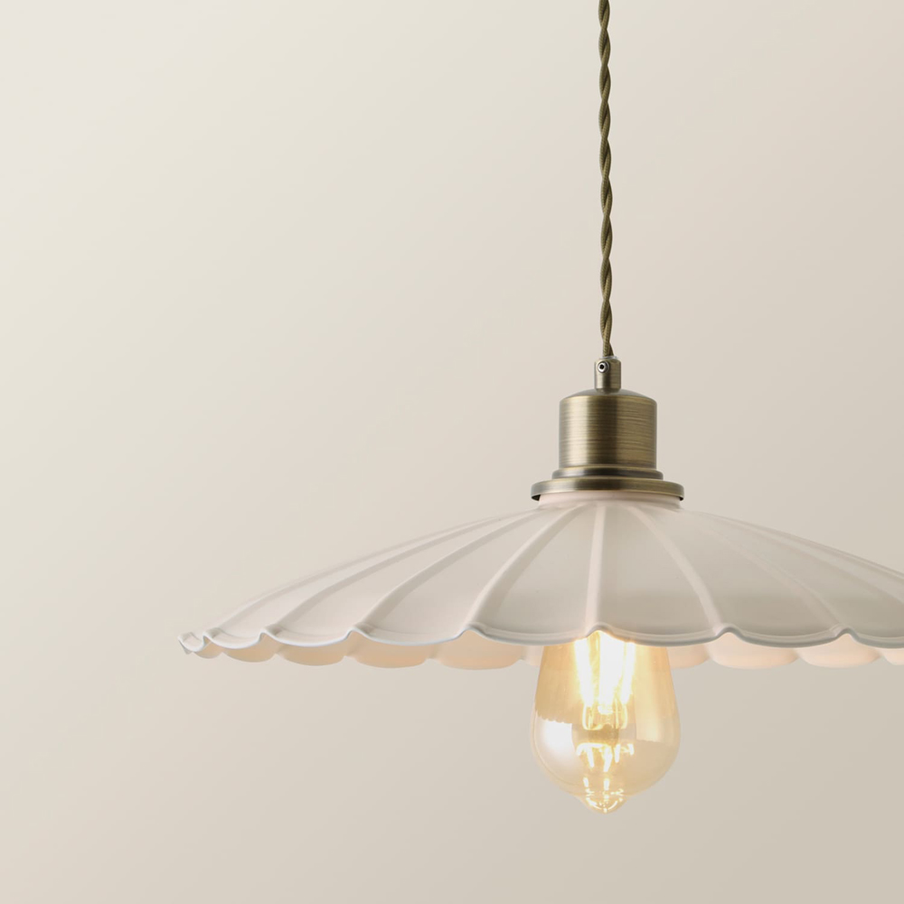 ValueLights Holborn Cream Scallop Metal Shade Brushed Gold Pendant Light with Bulb Image 4