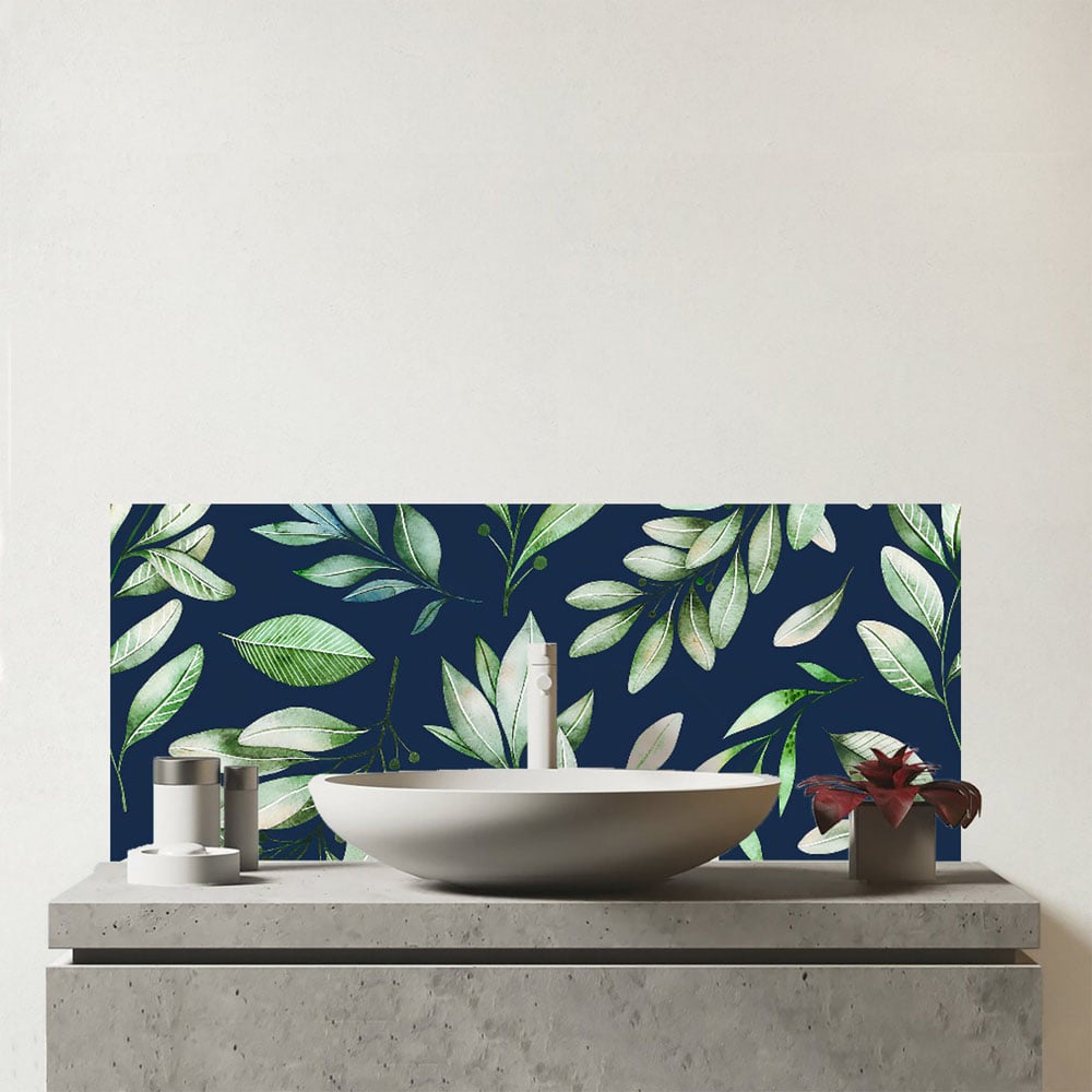 Warren Reed Designer Watercolour Leaves Glass Bathroom Splashback 25 x 60cm Image 1