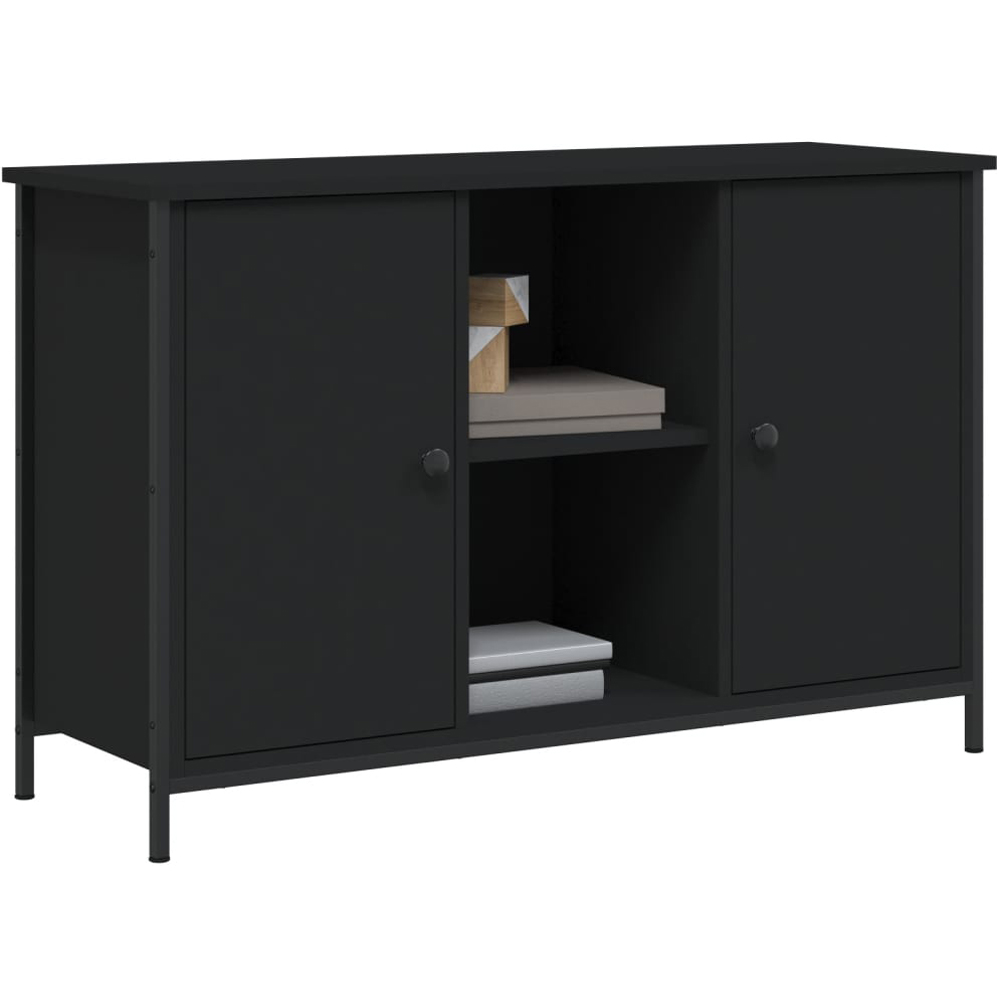 vidaXL 2 Door 2 Shelf Black TV Cabinet Image 7