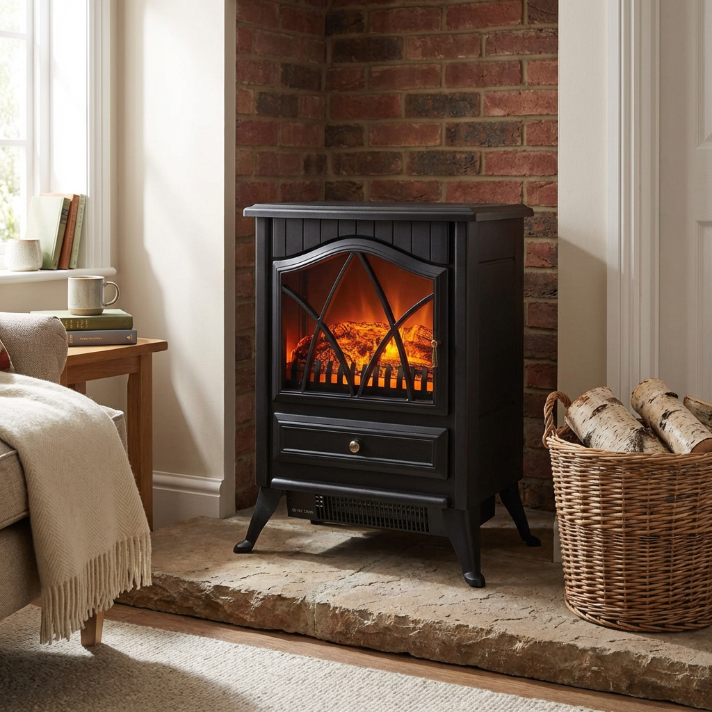Black Freestanding Log Effect Stove Image 4