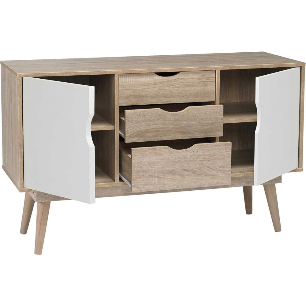 Scandi 2 Door 3 Drawer White Oak Effect Large Sideboard Image 3