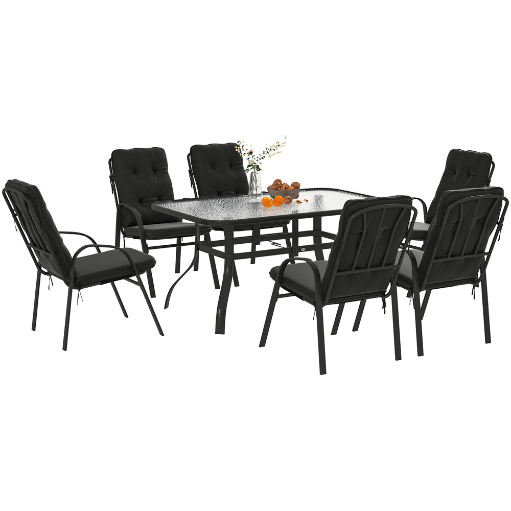 Outsunny 6 Seater Garden Dining Set with Umbrella Hole Black Image 2