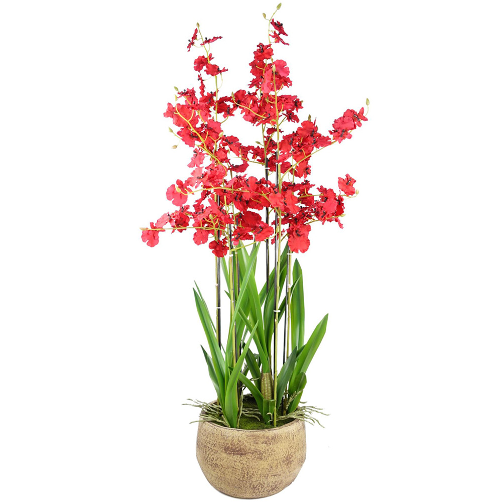 Botanik Red Oncidium Orchid Artificial Plant in Stoneware Planter 3ft Image 1