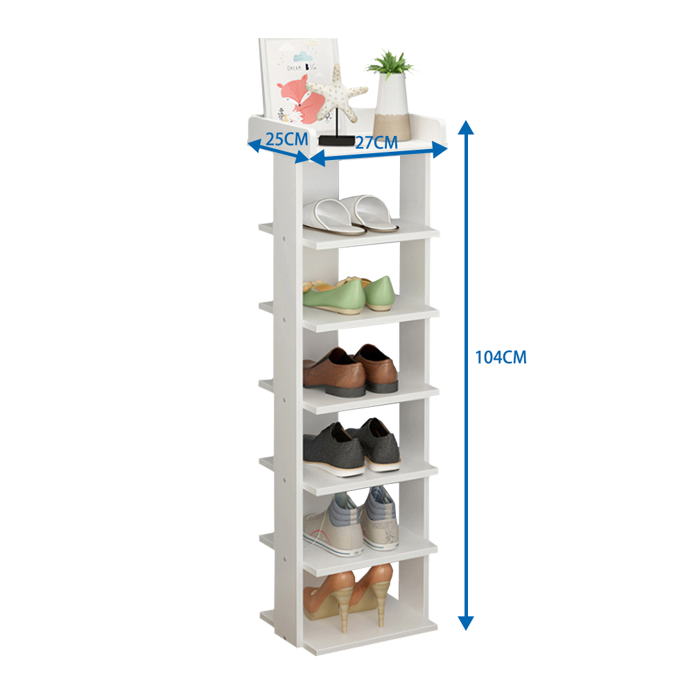 Living and Home 7 Tier White Wooden Open Shoe Rack Image 7