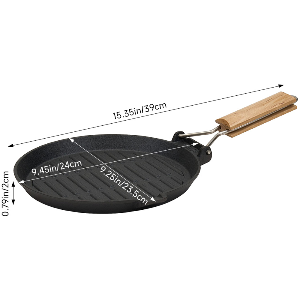 Living and Home Cast Iron Grill Pan with Folding Wooden Handle and Pouring Spout Image 8
