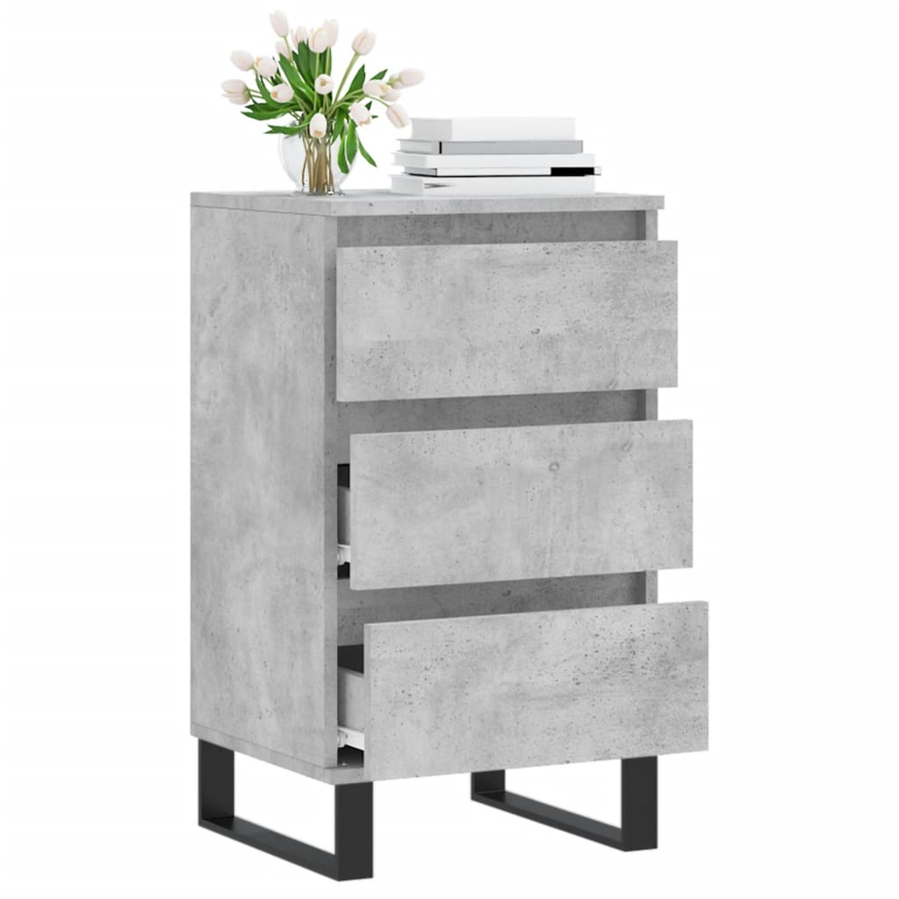 vidaXL 3 Drawer Concrete Grey Wooden Sideboard Image 4