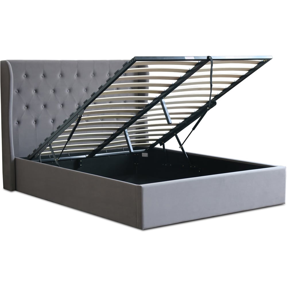 Harriet King Size Grey Fabric Wooden Bed Image 7