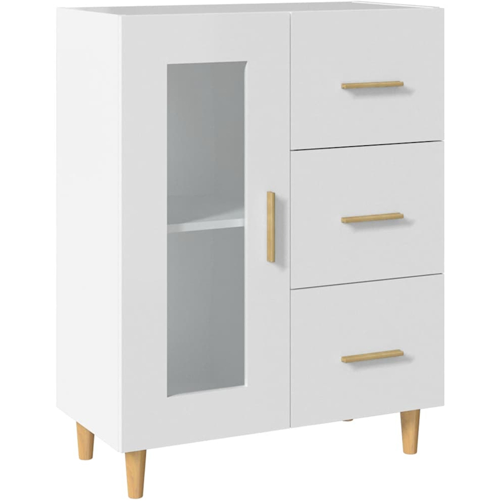 vidaXL Single Glass Door 3 Drawer White Sideboard Image 2