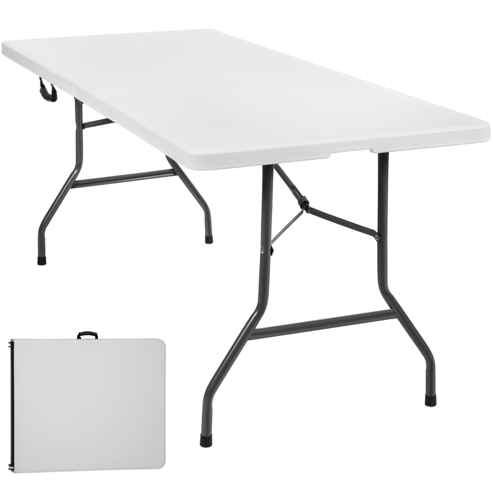 tectake White Foldable Camping Table with Carry Handle Image 2