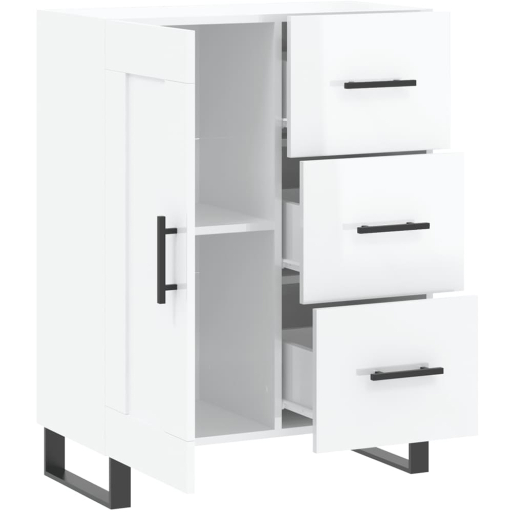 vidaXL Single Door 3 Drawer High Gloss White Sideboard Image 6