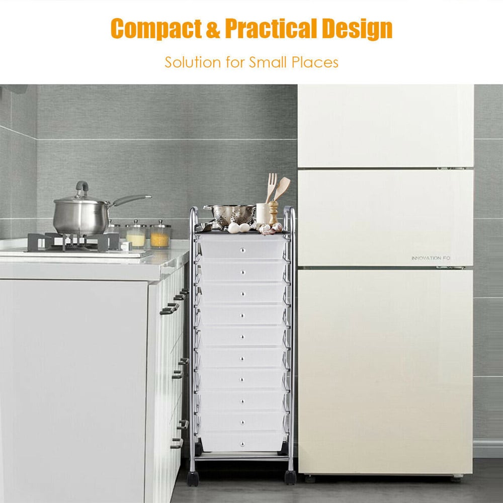 Costway 10 Drawer White Mobile Storage Trolley Image 8