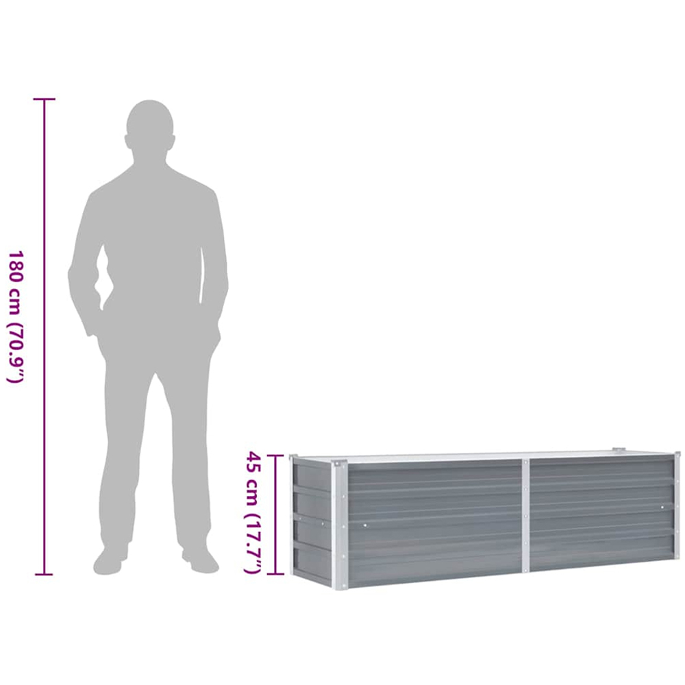 vidaXL Grey Galvanised Steel Raised Garden Bed 45 x 40 x 160cm Image 7