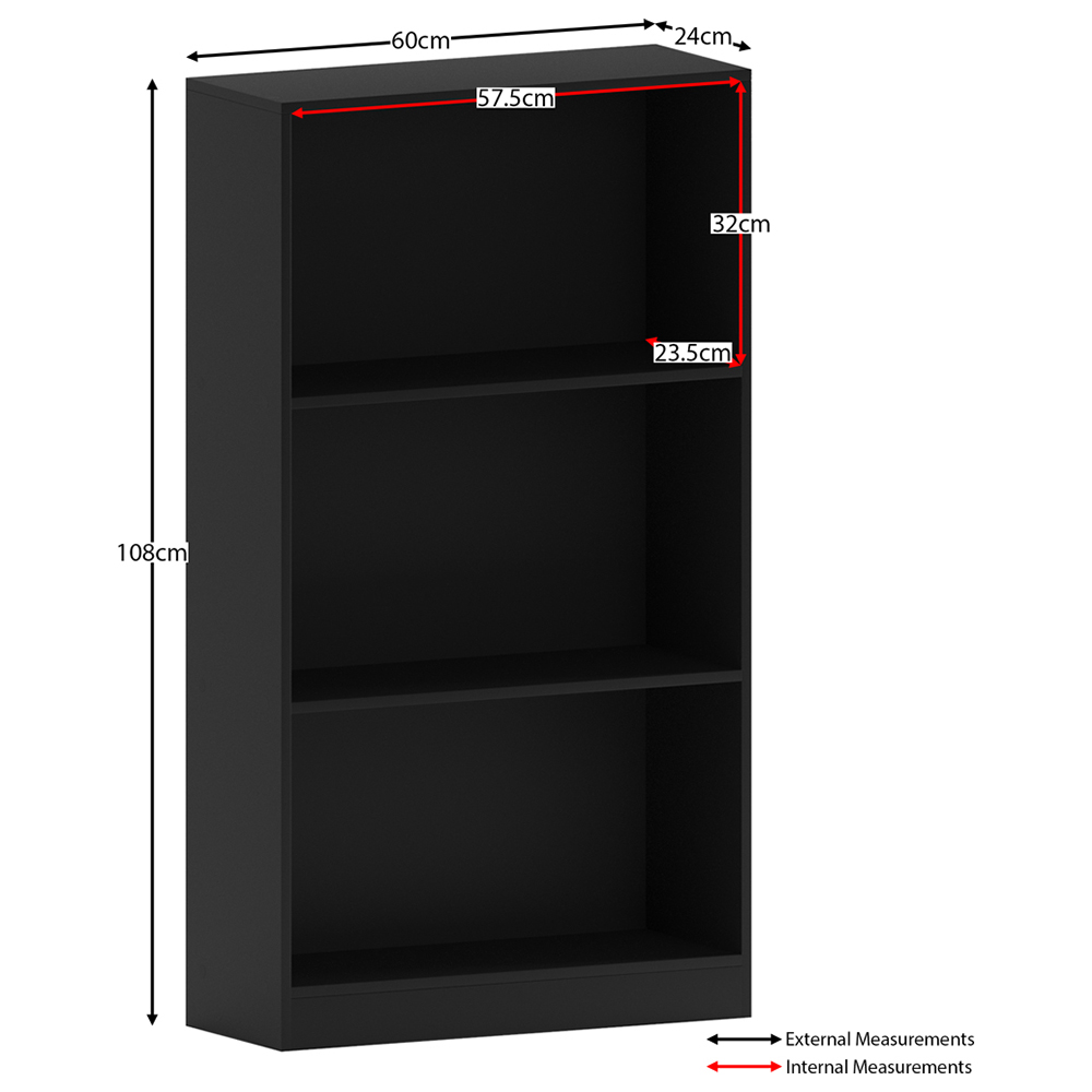 Vida Designs Cambridge 3 Shelf Black Medium Bookcase Image 7
