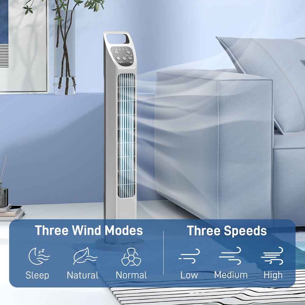 HOMCOM Silver Oscillating Tower Fan Floor Fan with Timer Image 8