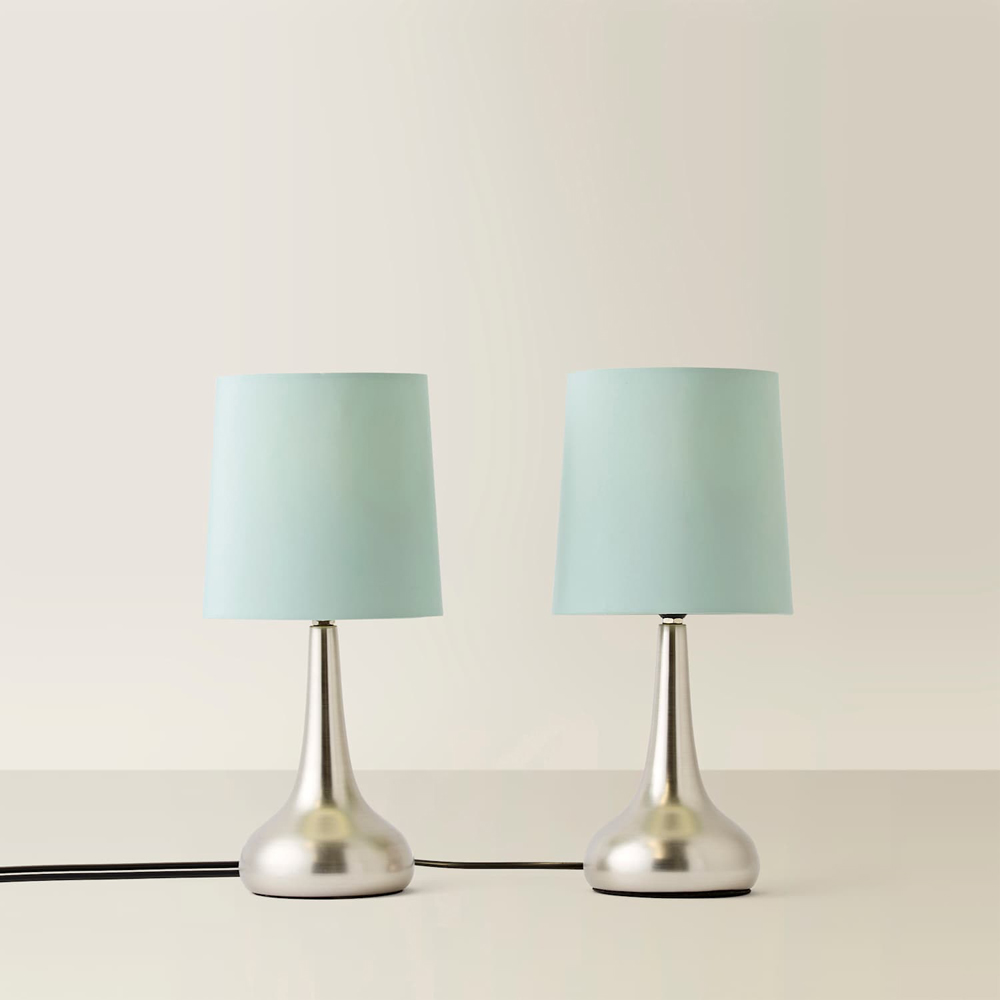 ValueLights Teardrop Sage Shade Brushed Chrome Touch Table Lamp with Bulb 2 Pack Image 3