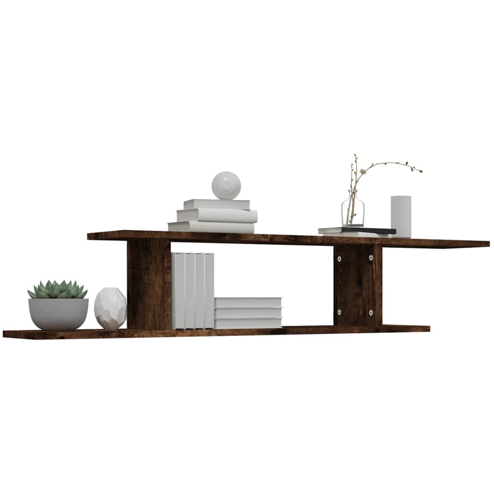 vidaXL 4 Shelf Smoked Oak Wall Mounted TV Shelf Image 3