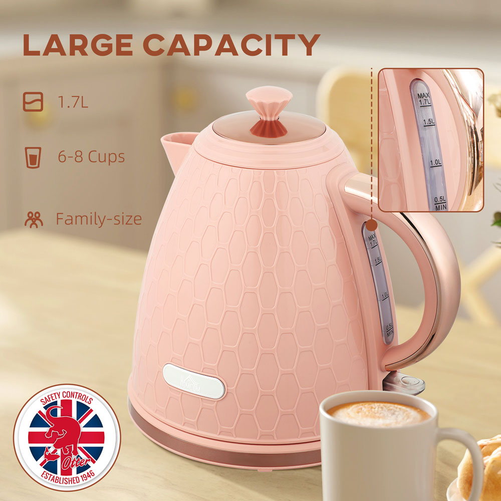 HOMCOM 800-206V70PK Light Pink 1.7L Fast Boil Electric Kettle 3kW Image 5