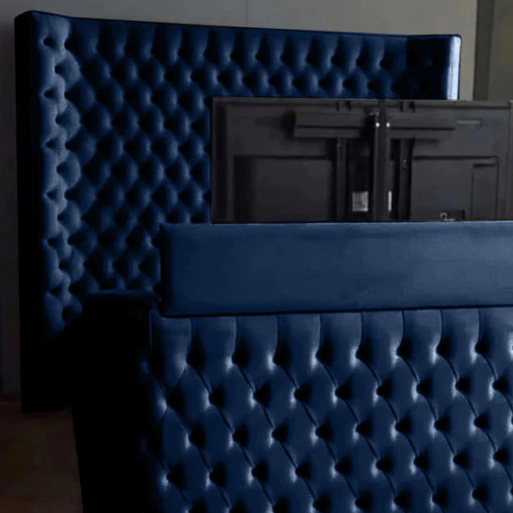Eleganza Home Elisa Super King Size Blue Plush Velvet TV Bed Frame with Curved Headboard Image 2