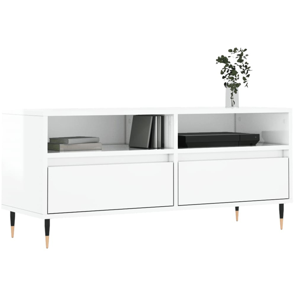vidaXL 2 Drawer 2 Shelf High Gloss White TV Cabinet Image 3