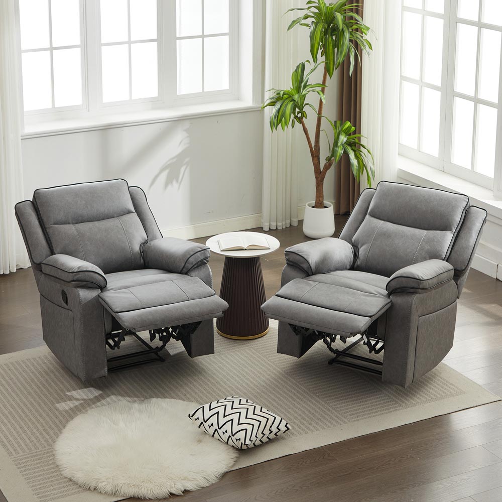 Furniture One 2 Seater Grey Manual Sectional Recliner Couches Sofa Set Image 7
